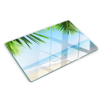 Tagliere in vetro temperato con stampa Spiaggia tropicale con palme