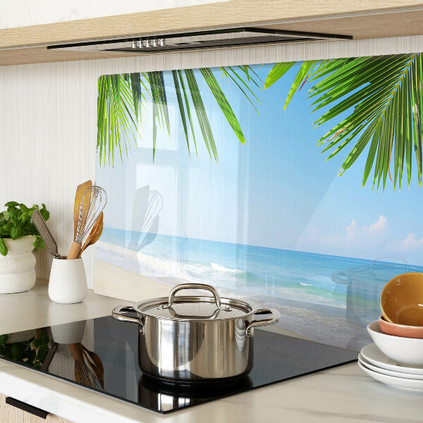 Tagliere in vetro temperato con stampa Spiaggia tropicale con palme