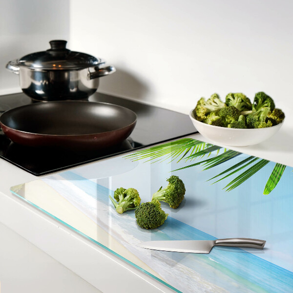 Tagliere in vetro temperato con stampa Spiaggia tropicale con palme