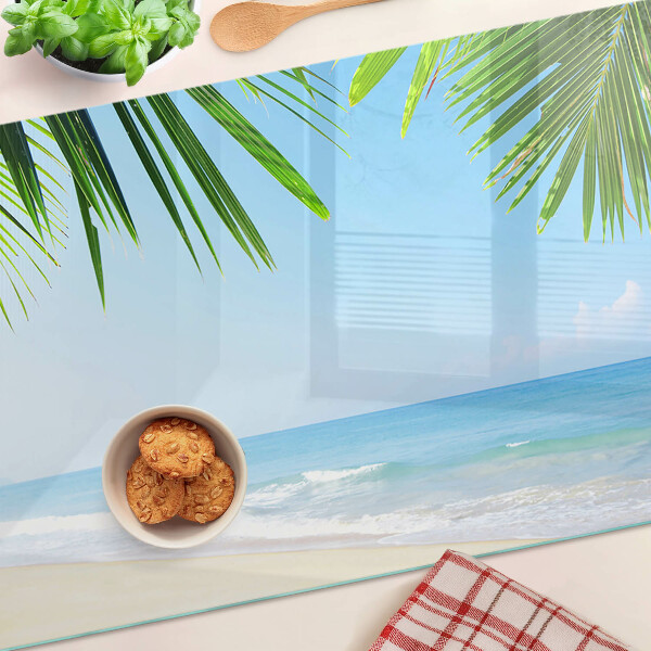Tagliere in vetro temperato con stampa Spiaggia tropicale con palme