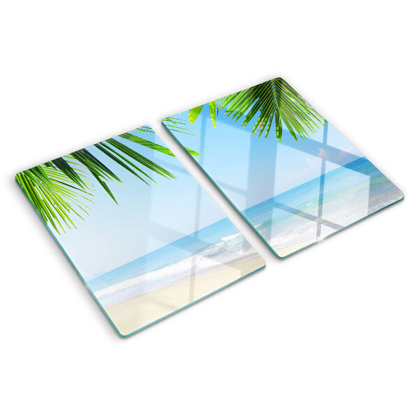 Tagliere in vetro temperato con stampa Spiaggia tropicale con palme