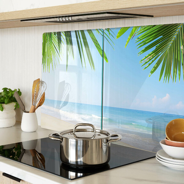 Tagliere in vetro temperato con stampa Spiaggia tropicale con palme