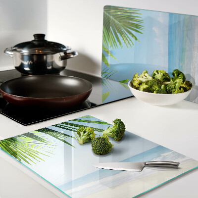 Tagliere in vetro temperato con stampa Spiaggia tropicale con palme
