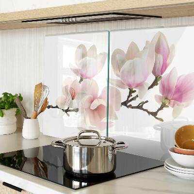 Tagliere in vetro con decorazione con fiori di magnolia su ramo