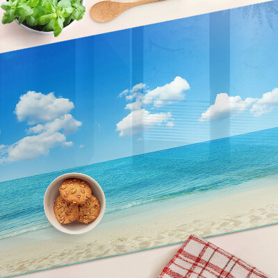 Tagliere in vetro temperato con stampa a tema spiaggia e cielo azzurro