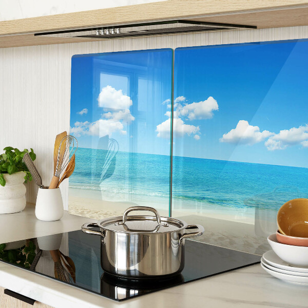 Tagliere in vetro temperato con stampa a tema spiaggia e cielo azzurro