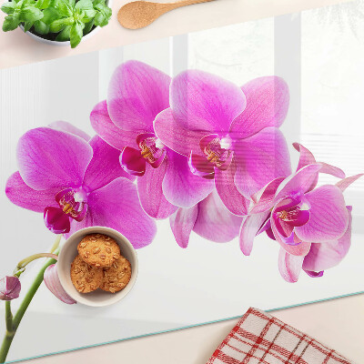 Tagliere in vetro temperato con decorazione di orchidee nei toni del rosa