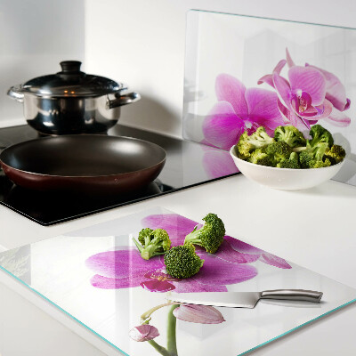 Tagliere in vetro temperato con decorazione di orchidee nei toni del rosa