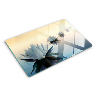 Tagliere in vetro temperato con motivo di fiori acquatici nelle tonalità pastello