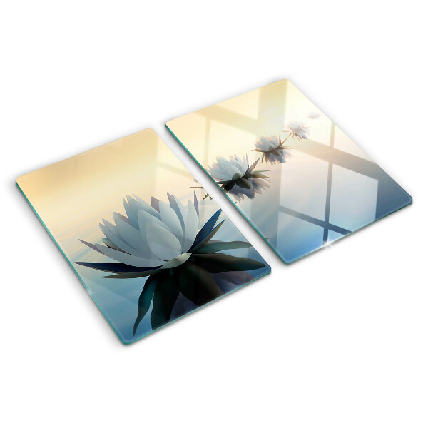 Tagliere in vetro temperato con motivo di fiori acquatici nelle tonalità pastello