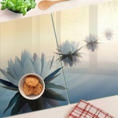 Tagliere in vetro temperato con motivo di fiori acquatici nelle tonalità pastello