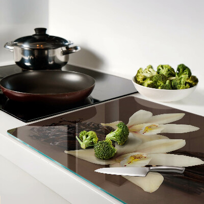 Tagliere in vetro temperato con motivo di orchidee e baccelli di vaniglia