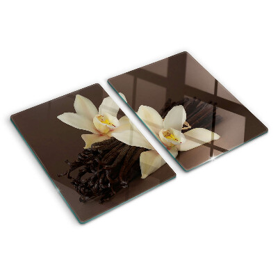 Tagliere in vetro temperato con motivo di orchidee e baccelli di vaniglia