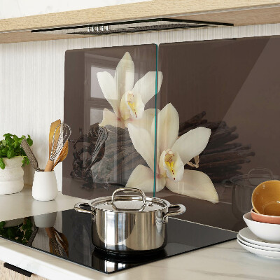 Tagliere in vetro temperato con motivo di orchidee e baccelli di vaniglia