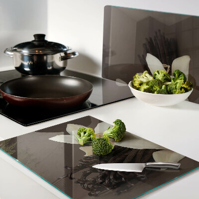 Tagliere in vetro temperato con motivo di orchidee e baccelli di vaniglia