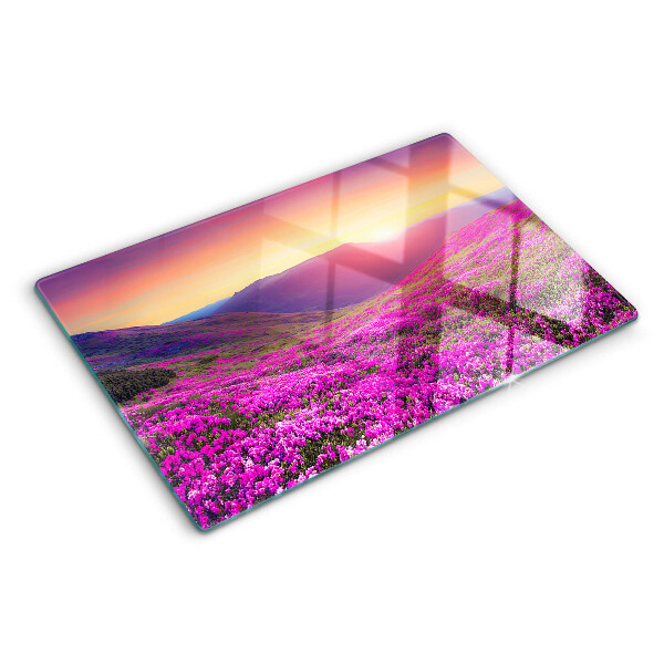 Tagliere in vetro temperato con stampa di paesaggio floreale al tramonto