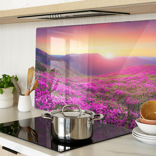 Tagliere in vetro temperato Paesaggio floreale al tramonto