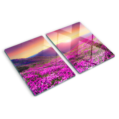 Tagliere in vetro temperato con stampa di paesaggio floreale al tramonto