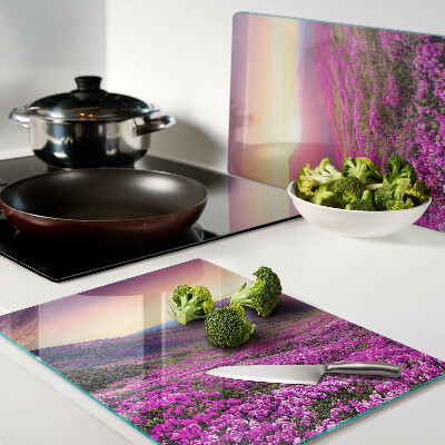 Tagliere in vetro temperato con stampa di paesaggio floreale al tramonto