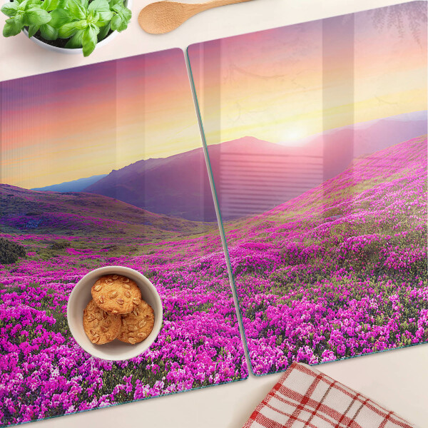 Tagliere in vetro temperato Paesaggio floreale al tramonto