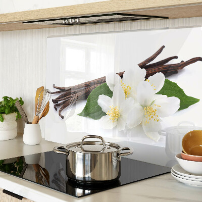 Tagliere in vetro temperato con decorazione a fiori e baccelli di vaniglia