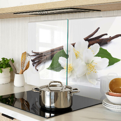 Tagliere in vetro temperato con decorazione a fiori e baccelli di vaniglia