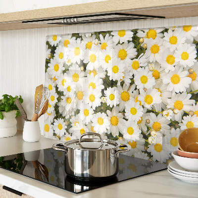 Tagliere in vetro temperato con motivo di margherite su sfondo bianco