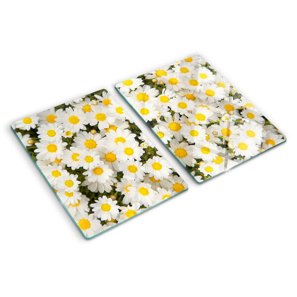 Tagliere in vetro temperato con motivo di margherite su sfondo bianco