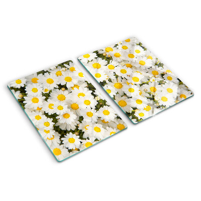 Tagliere in vetro temperato con motivo di margherite su sfondo bianco
