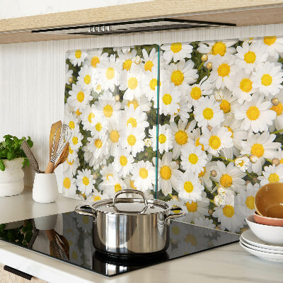 Tagliere in vetro temperato con motivo di margherite su sfondo bianco