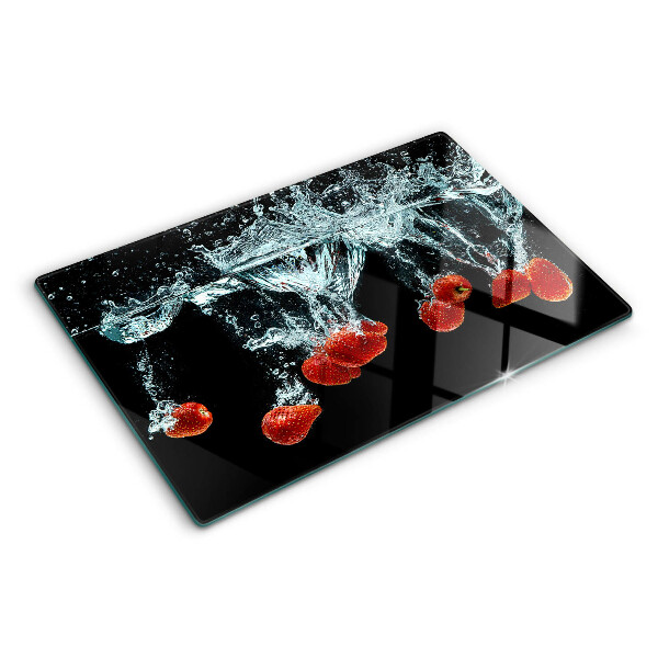 Tagliere in vetro con motivo di fragole immerse in acqua