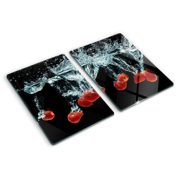 Tagliere in vetro con motivo di fragole immerse in acqua