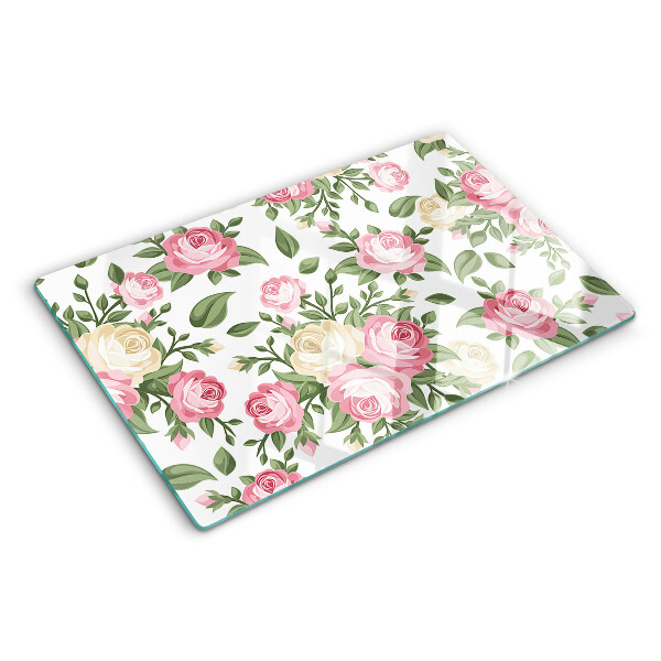 Tagliere in vetro con motivo floreale di rose