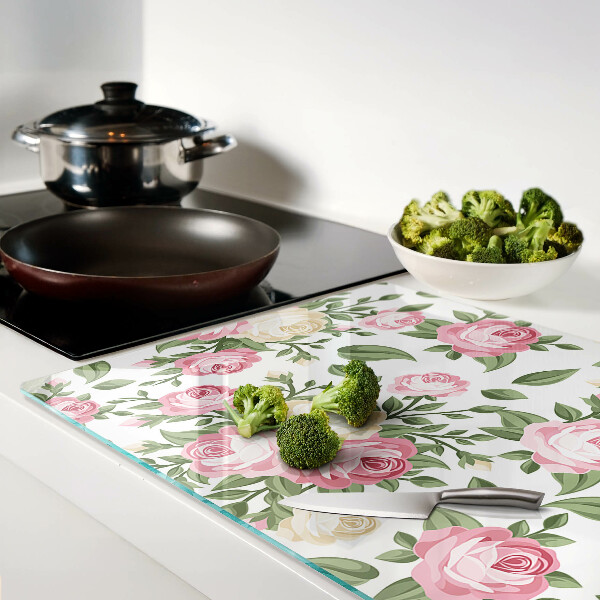 Tagliere in vetro con motivo floreale di rose