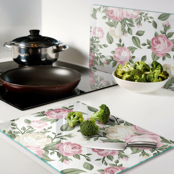 Tagliere in vetro con motivo floreale di rose