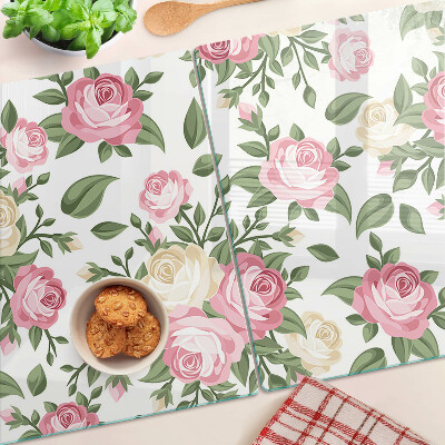 Tagliere in vetro con motivo floreale di rose