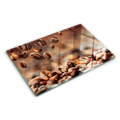 Tagliere in vetro temperato con stampa di chicchi di caffè in movimento