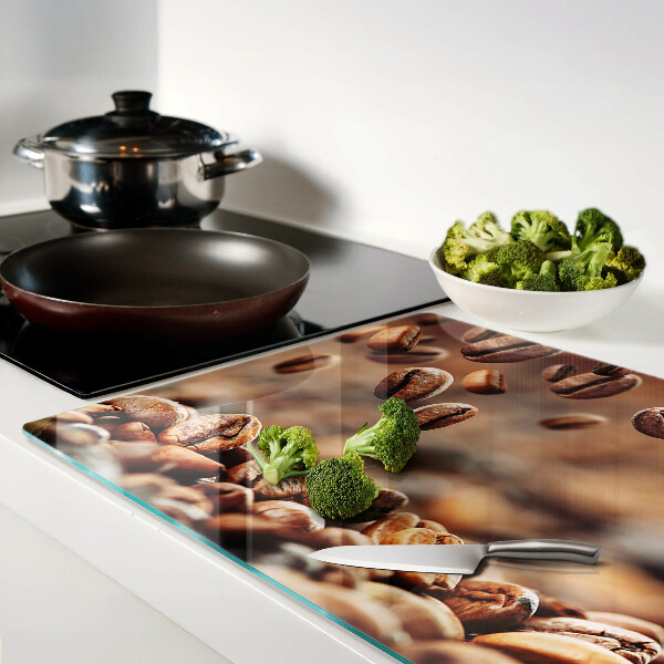 Tagliere in vetro temperato con stampa di chicchi di caffè in movimento