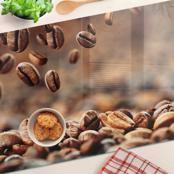 Tagliere in vetro temperato con stampa di chicchi di caffè in movimento