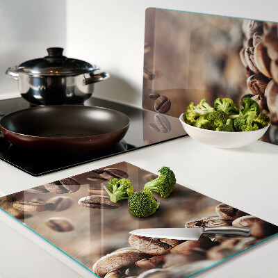 Tagliere in vetro temperato con stampa di chicchi di caffè in movimento