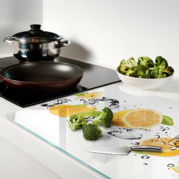 Tagliere in vetro temperato con motivo di limoni e ghiaccio