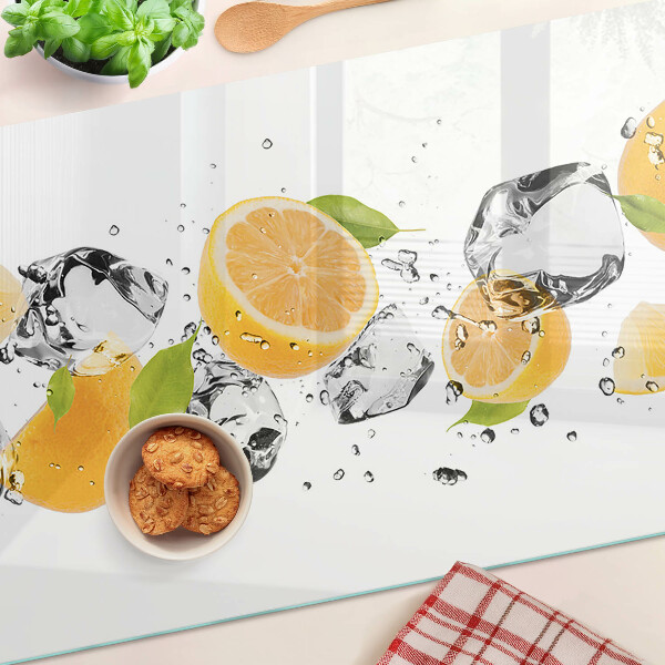 Tagliere in vetro temperato con motivo di limoni e ghiaccio