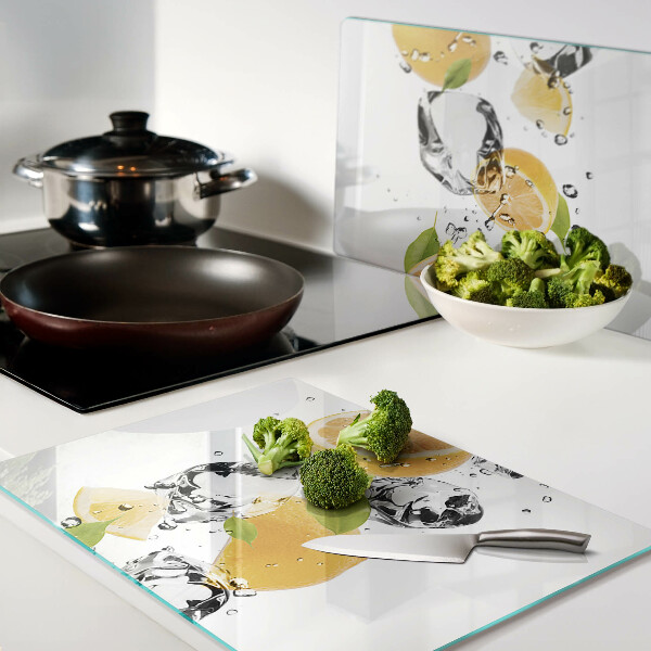 Tagliere in vetro temperato con motivo di limoni e ghiaccio