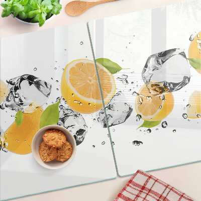 Tagliere in vetro temperato con motivo di limoni e ghiaccio