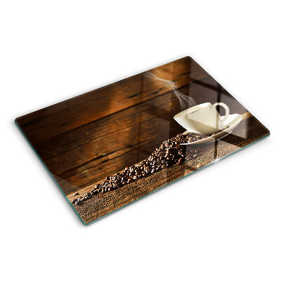 Tagliere in vetro con decorazione a motivo caffè e tazza