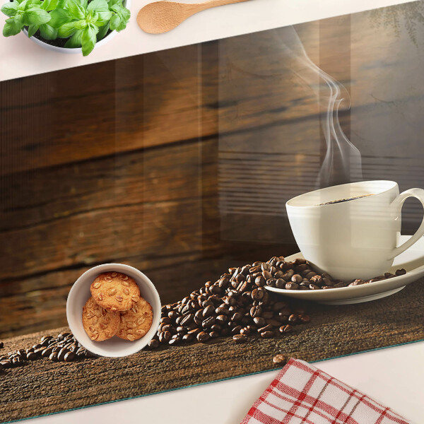 Tagliere in vetro con decorazione a motivo caffè e tazza