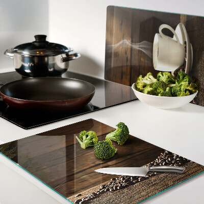 Tagliere in vetro con decorazione a motivo caffè e tazza