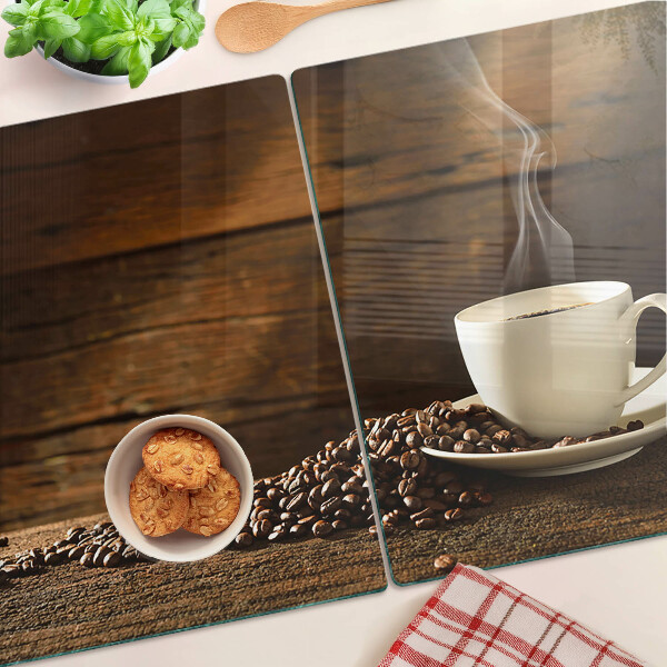 Tagliere in vetro con decorazione a motivo caffè e tazza