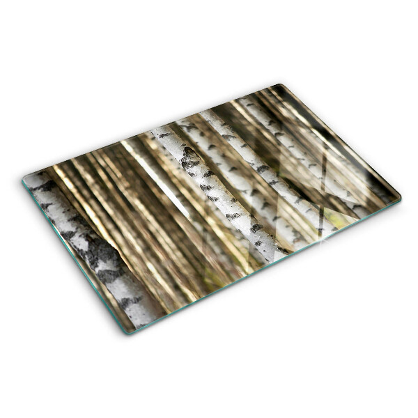 Tagliere in vetro temperato con stampa a tema betulle bianche nel bosco