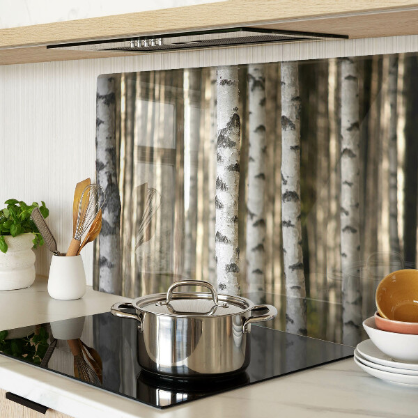 Tagliere in vetro temperato con stampa a tema betulle bianche nel bosco